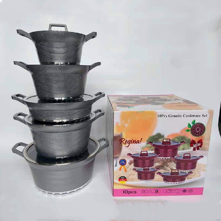 10Piece Gift Set HighQuality Aluminum NonStick cookware Pan Set with Medical Stone Ready to Ship iron cast carote cookware sets