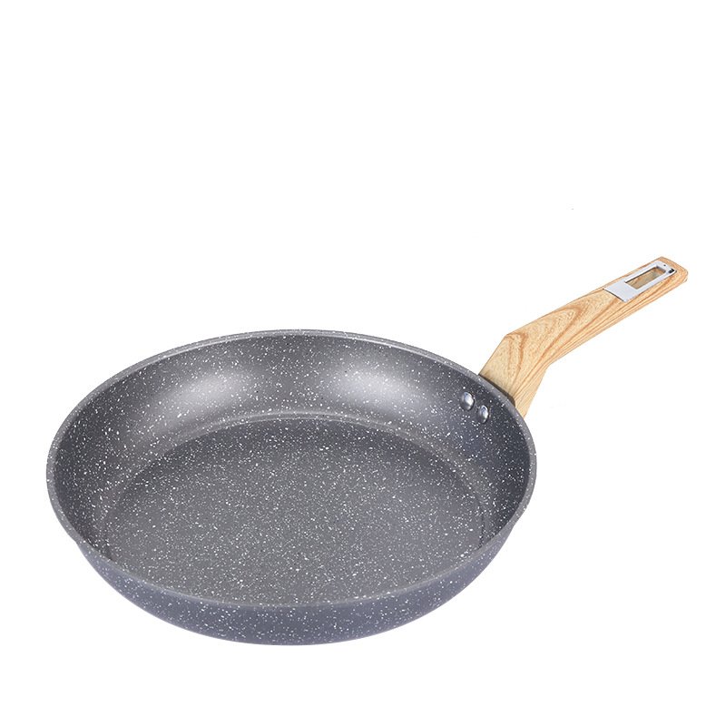 Hot Selling Nice quality Wooden Handle Non-Stick Frying Pan Skillet Granite Coating Egg Pan Healthy Stone Cookware Pan