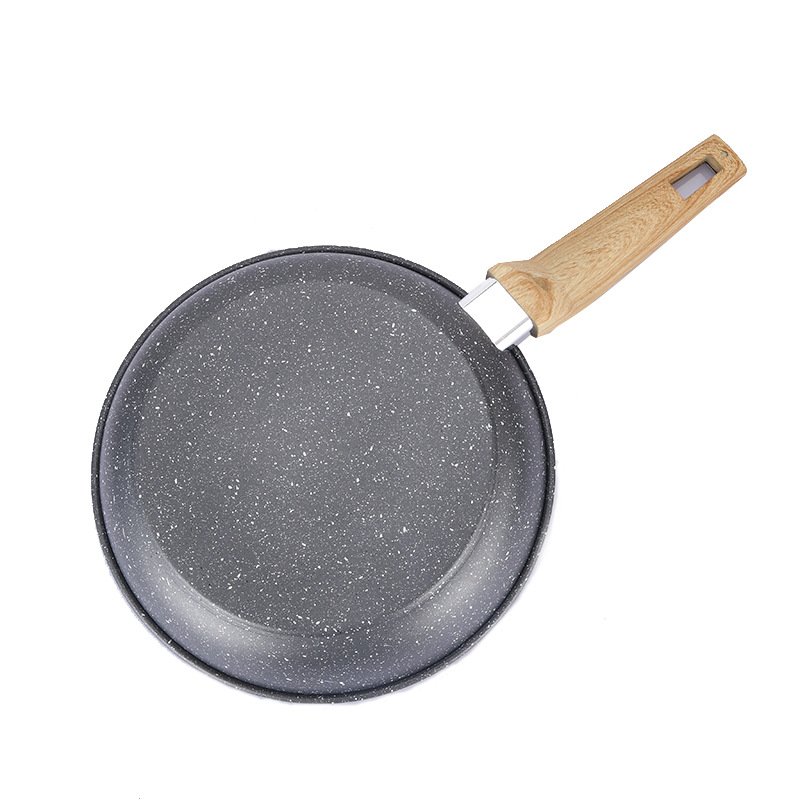 Hot Selling Nice quality Wooden Handle Non-Stick Frying Pan Skillet Granite Coating Egg Pan Healthy Stone Cookware Pan