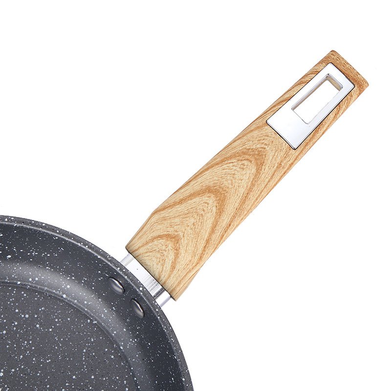 Hot Selling Nice quality Wooden Handle Non-Stick Frying Pan Skillet Granite Coating Egg Pan Healthy Stone Cookware Pan