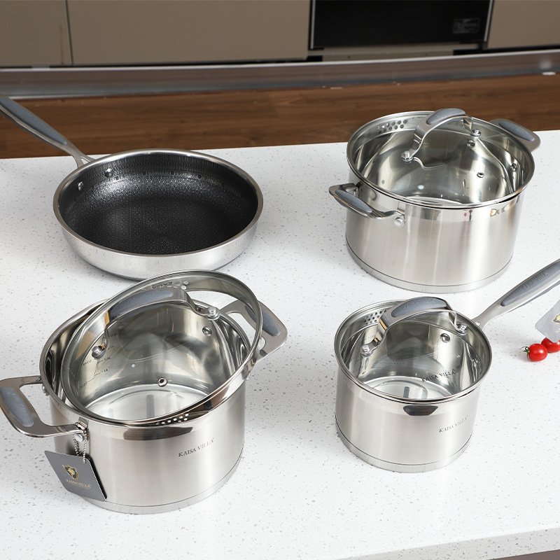 KAISA VILLA 18/10 304 Stainless Steel Soup & Stock Pots with Lid Nonstick Cooking Pots Set Kitchen Pots & Pans Cookware Sets
