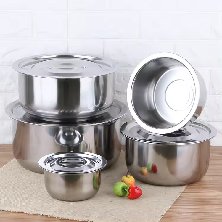 Factory 5pcs Stainless Steel Pots Cooking Pot Soup Stock Pots Kitchen Utensil Indian Cookware Set With Lids