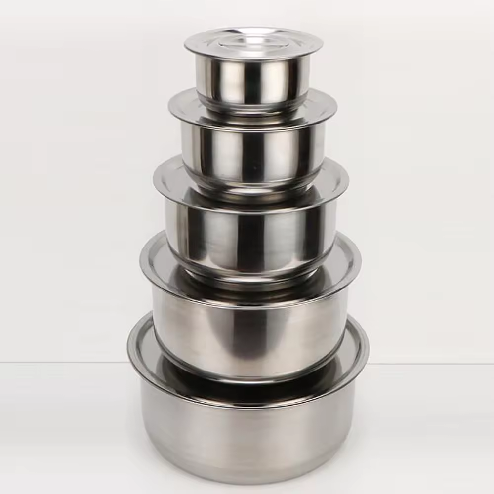 Factory 5pcs Stainless Steel Pots Cooking Pot Soup Stock Pots Kitchen Utensil Indian Cookware Set With Lids