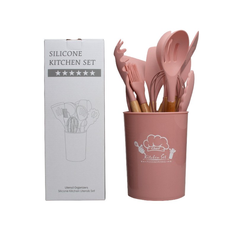 Non-Stick Silicone Kitchenware Cooking Tools 12 Pieces in 1 Set Silicone Kitchen Accessories With Wooden Handles