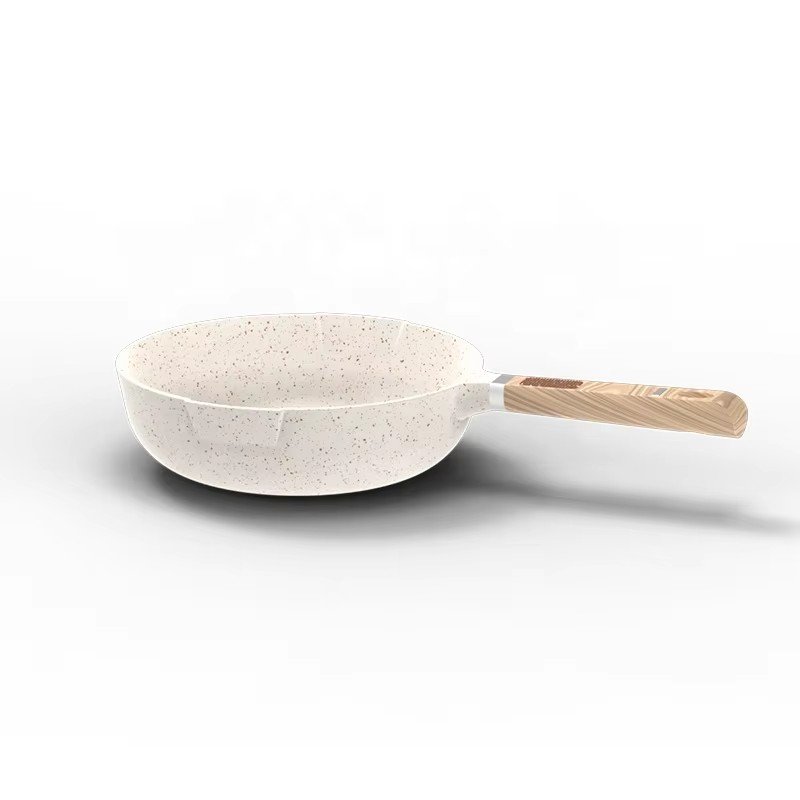 ASSMILE OEM Die Cast Aluminum White Marble Non Stick Pots And Pans With Wooden Handle Cookware Sets