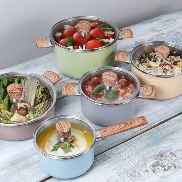 Purecook Customization Kitchen Induction Colorful 5 Pcs Paint 304 Stainless Steel Saucepan Casserole Cookware Cooking Pot Set