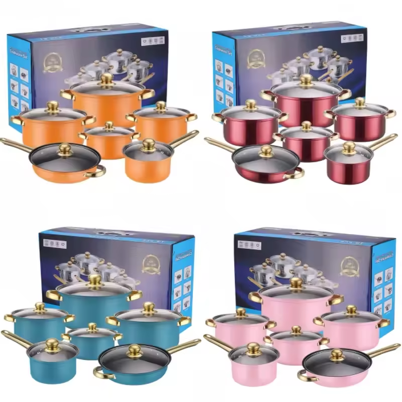 Cooking Pot Set Kitchenware Pots and Pans Non Stick Kitchen Cookware Set with Gift Box Cast Iron Forged Aluminum Metal 12pcs