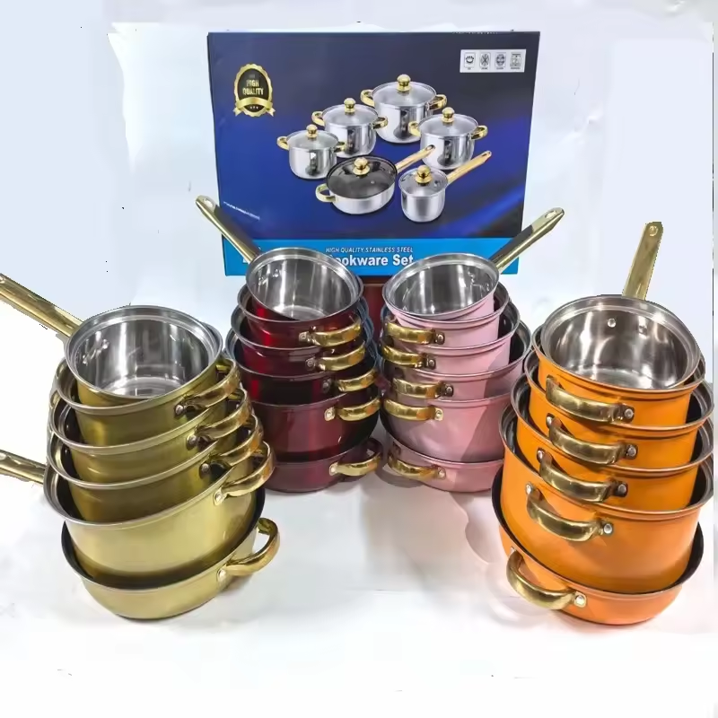 Cooking Pot Set Kitchenware Pots and Pans Non Stick Kitchen Cookware Set with Gift Box Cast Iron Forged Aluminum Metal 12pcs