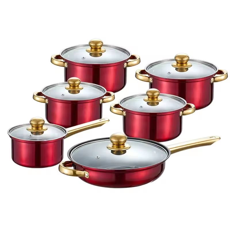 Cooking Pot Set Kitchenware Pots and Pans Non Stick Kitchen Cookware Set with Gift Box Cast Iron Forged Aluminum Metal 12pcs