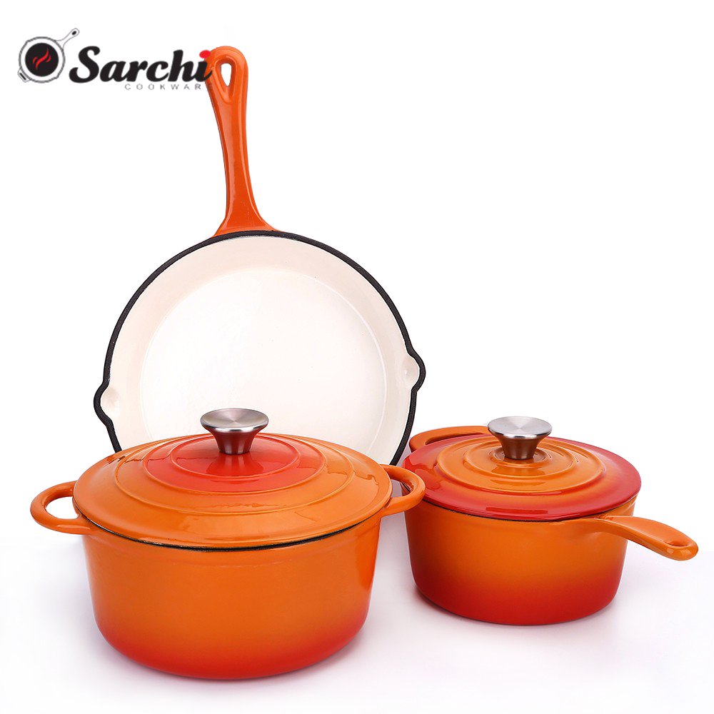 German Masterclass Premium Cast Iron Enamel Cookware Set For Kitchen Ware Cooking pot Non Stick Camping Induction Pan Set
