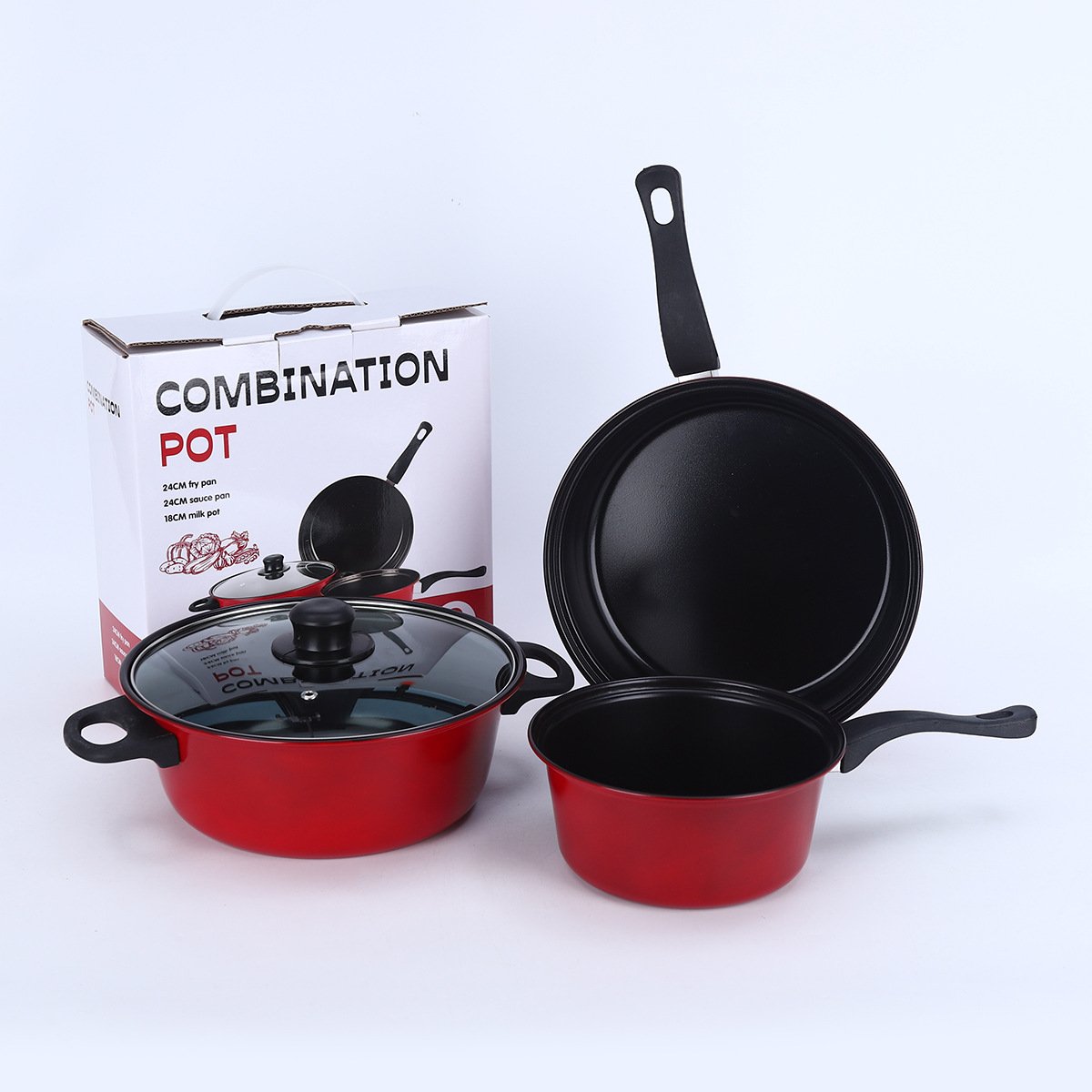 Hot Sale Kitchen 3 Piece Cooking Non Stick Cookware Pot Household Coating Skillet Casserole Aluminum Soup Pot Cookware Sets