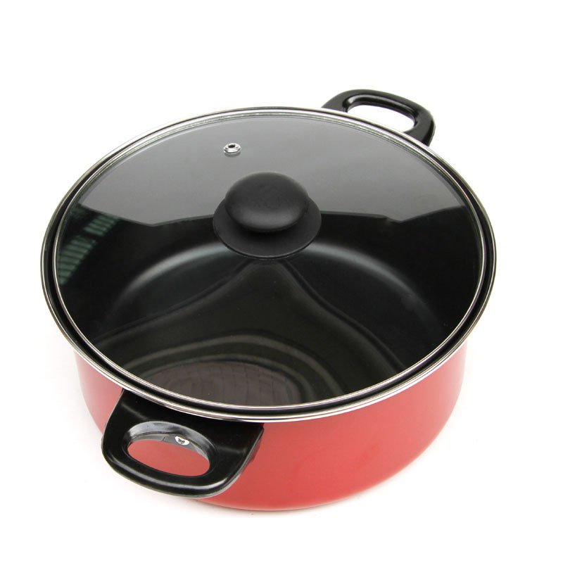 Household Soup Pot Frying Cookware Set Iron Steel Thickened 3 Pieces Non Stick Red 22cm Soup Pot Set with Glass Cover
