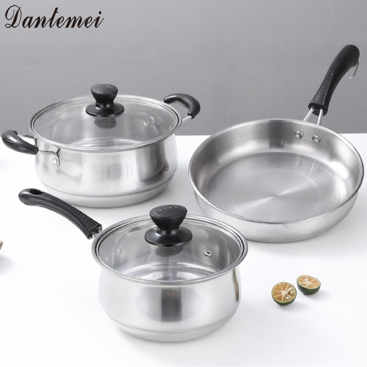 Factory Wholesale 5pcs Stainless Steel Soup Pots Cooker Bakelite Handle Home And Kitchen Cookware Sets