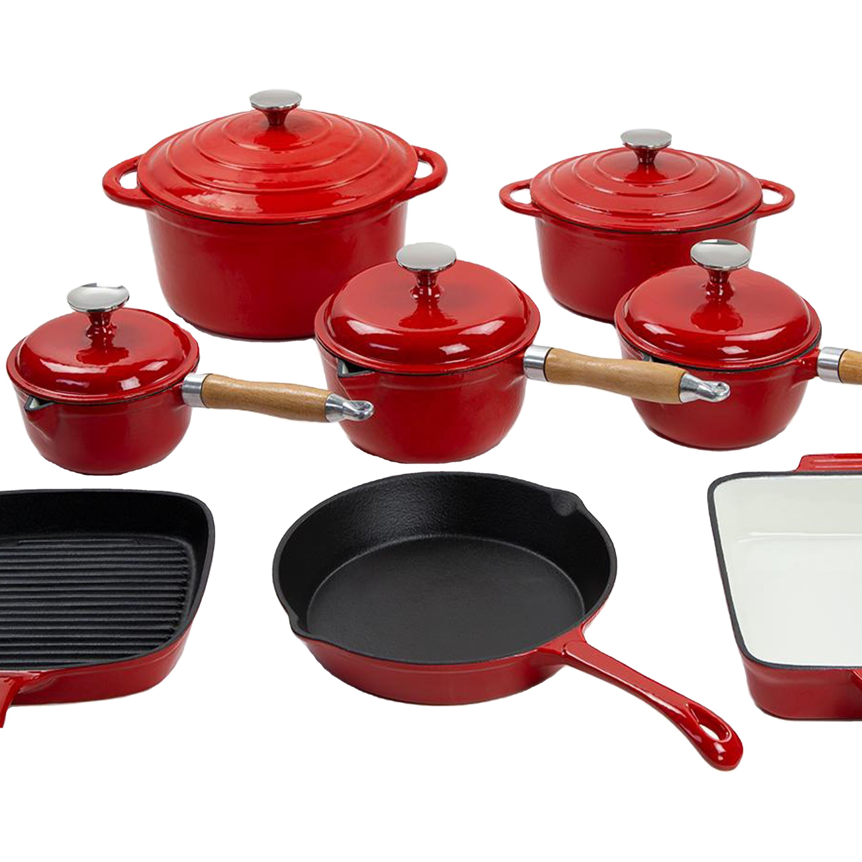 cast iron red enamel 8pcs cookware set