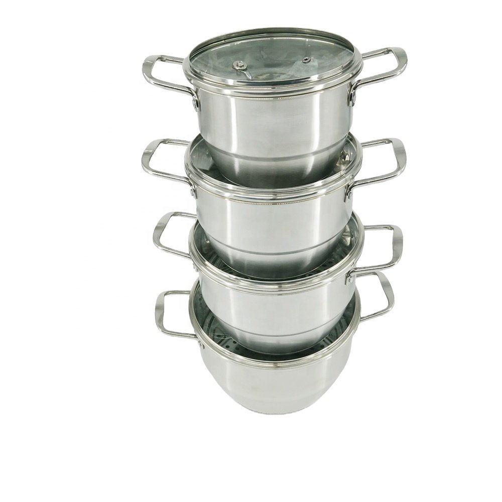 8 pcs Wholesale Cooking Pot New Style Stainless Steel Cookware Set With Glass Lid