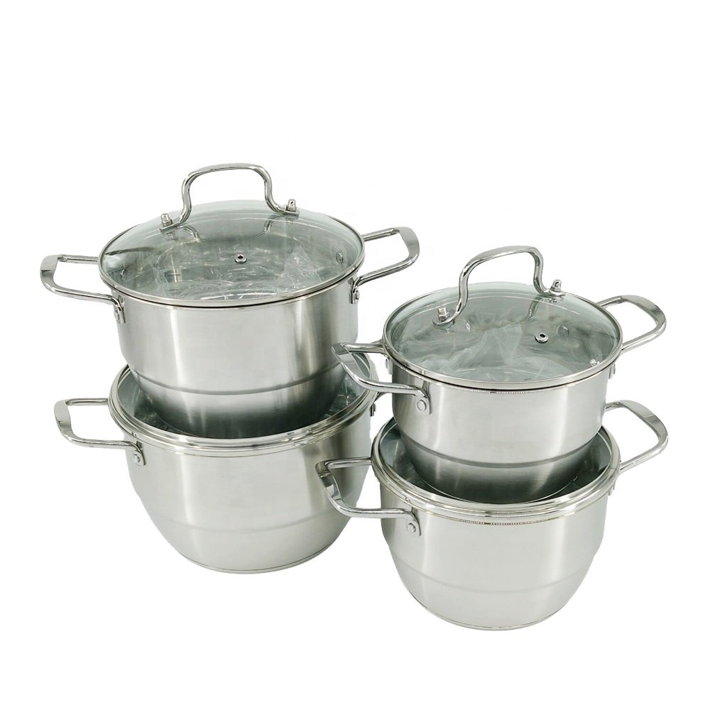 8 pcs Wholesale Cooking Pot New Style Stainless Steel Cookware Set With Glass Lid