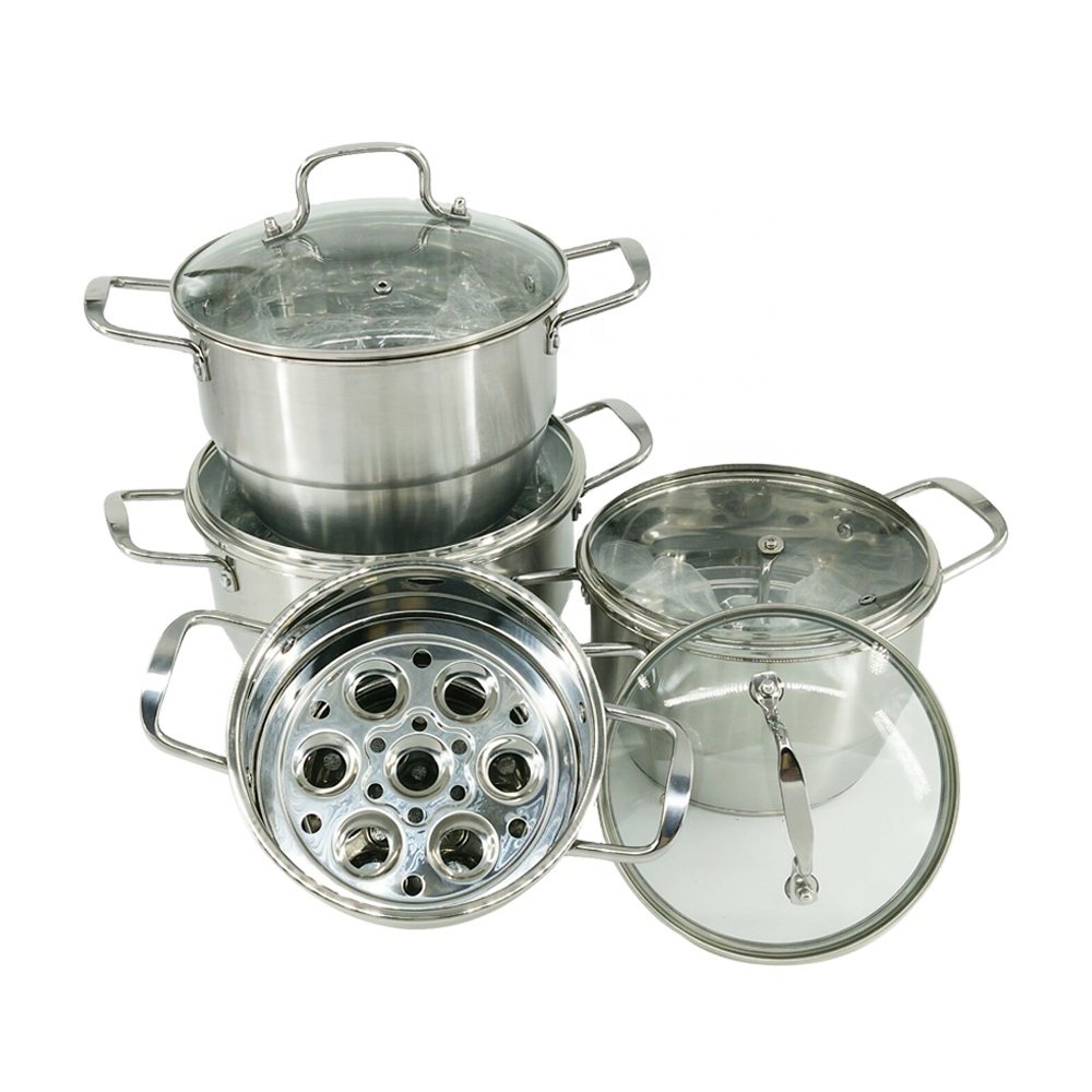 8 pcs Wholesale Cooking Pot New Style Stainless Steel Cookware Set With Glass Lid