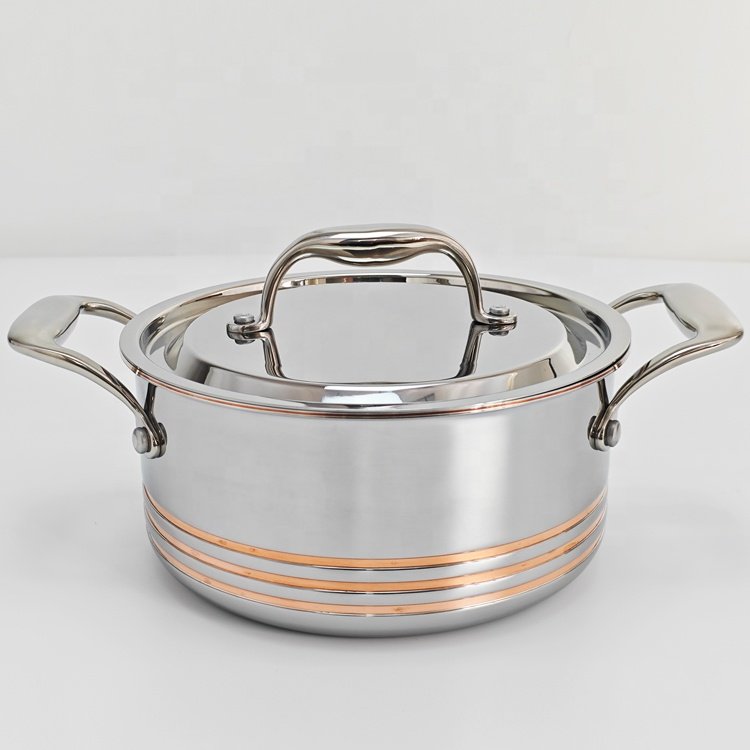 Surgical stainless steel oilless cookware set 5 ply waterless cookware 10pcs 5 Ply copper core cookware set