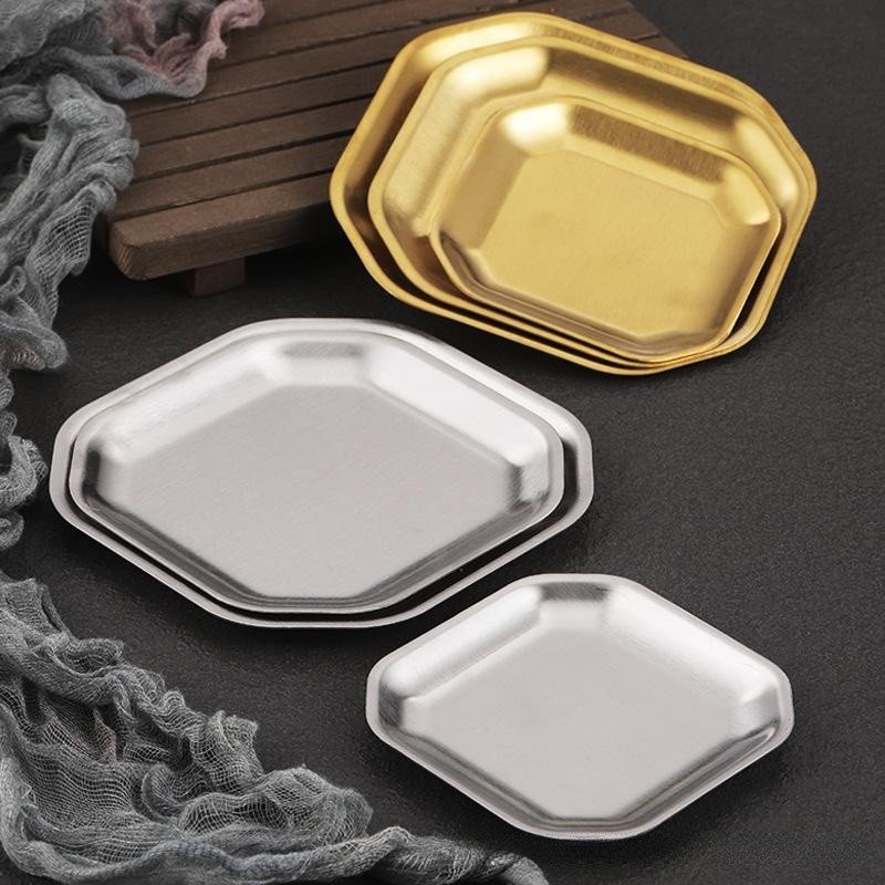 Barbecue Japanese Sushi Flat Restaurant Dessert Dinner Plates Stainless Steel Cookware Set Dishes Octagonal Wedding Food Trays