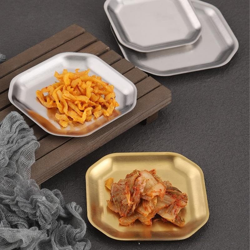 Barbecue Japanese Sushi Flat Restaurant Dessert Dinner Plates Stainless Steel Cookware Set Dishes Octagonal Wedding Food Trays