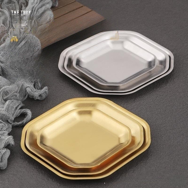 Barbecue Japanese Sushi Flat Restaurant Dessert Dinner Plates Stainless Steel Cookware Set Dishes Octagonal Wedding Food Trays