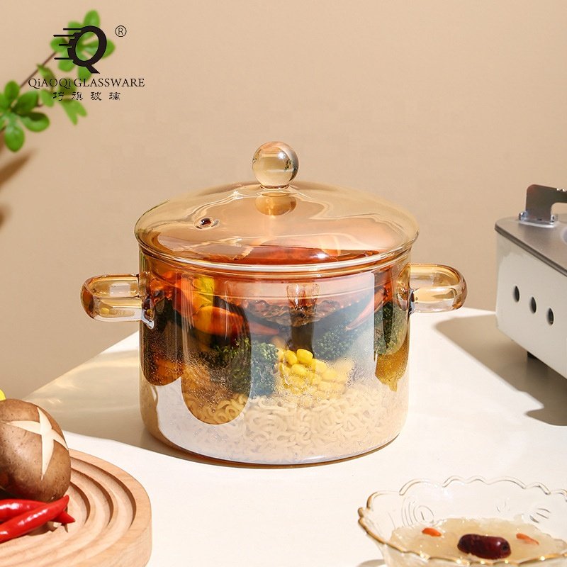 Amber glass cooking pot kitchen glassware cookware set