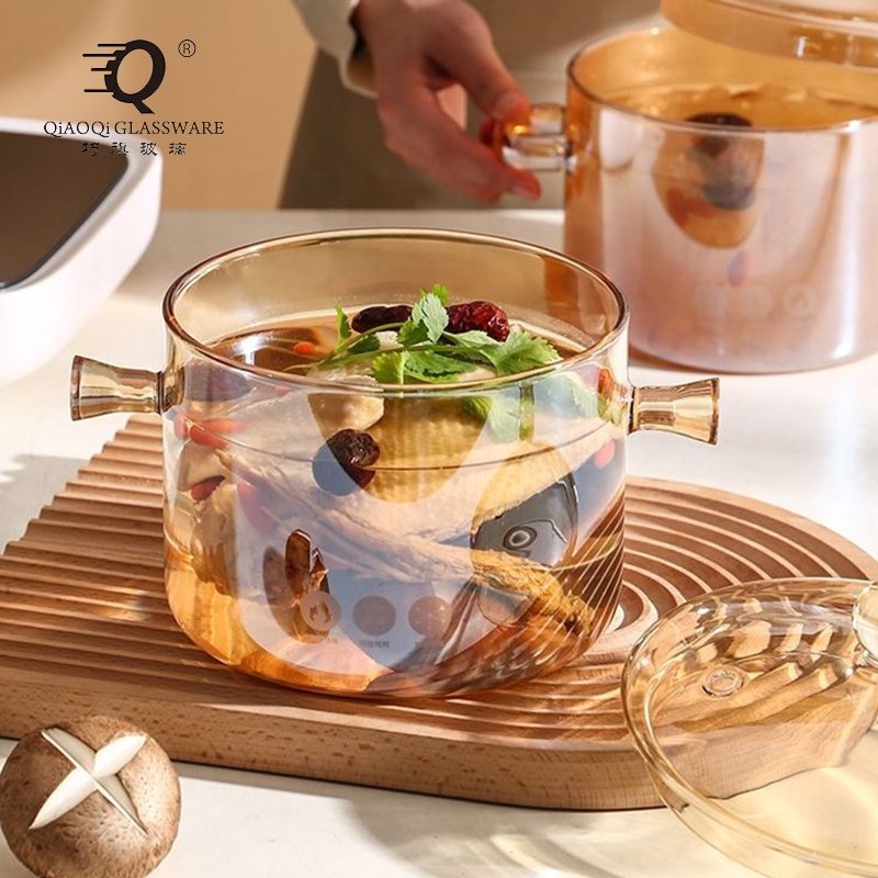 Amber glass cooking pot kitchen glassware cookware set