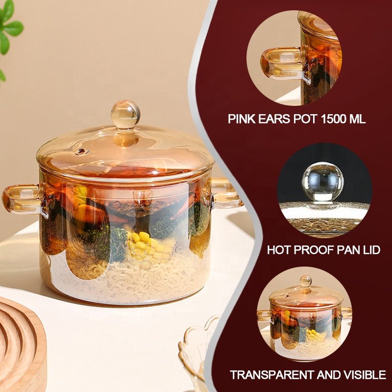 Amber glass cooking pot kitchen glassware cookware set