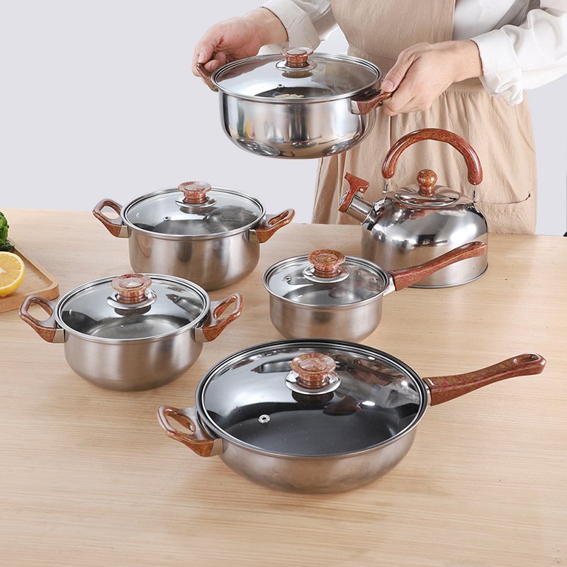 2024 New 12 Pcs Set Thickened Cookware Non-stick Stainless Steel Pots And Pans With Kettle