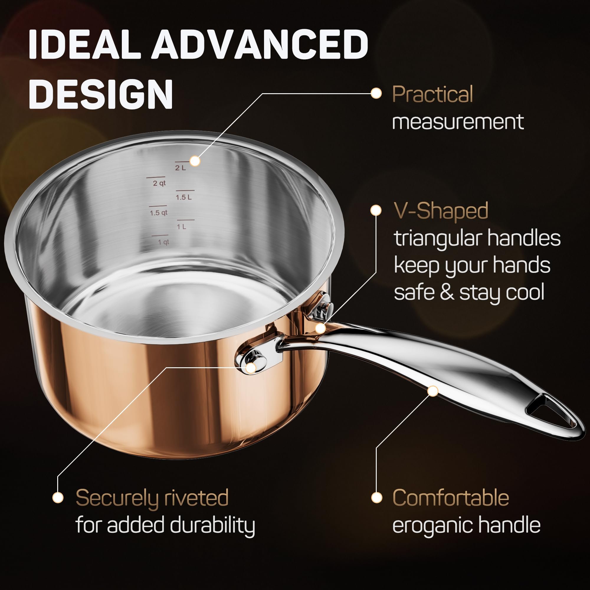 Tri-ply Stainless Steel Pot and Pan Set 10 Piece Copper Pots and Pans Set with Stainless Steel Lid Induction Cookware Set