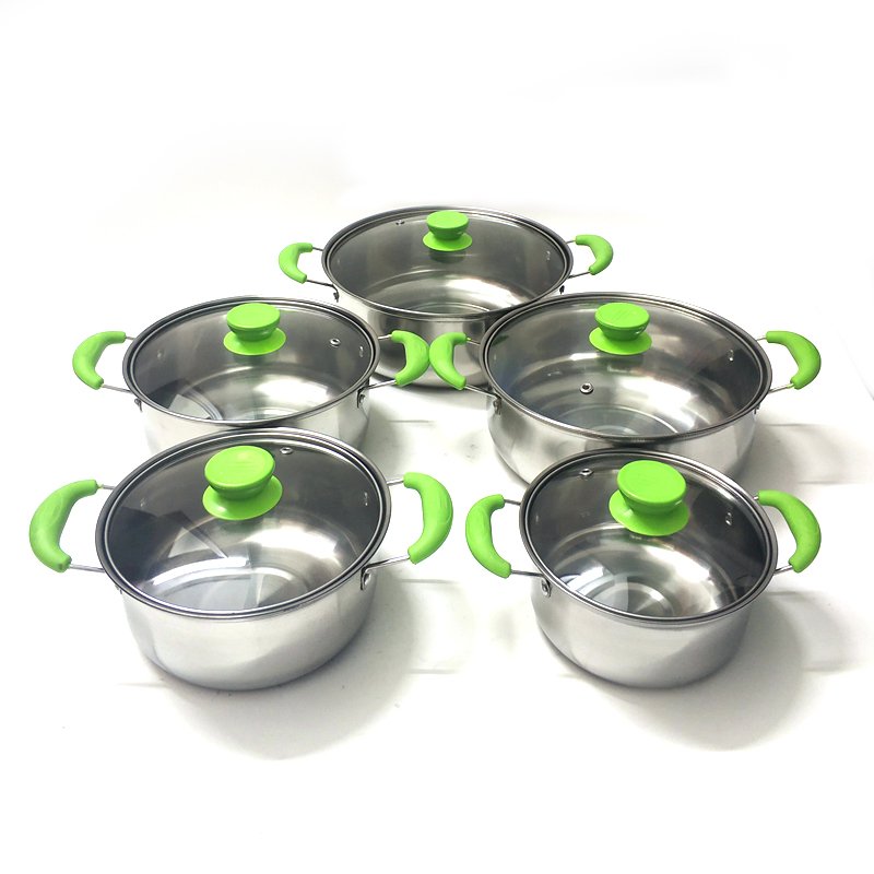 Hot sale 10pcs stainless steel stock pot cookware set with Glass Lid casserole set