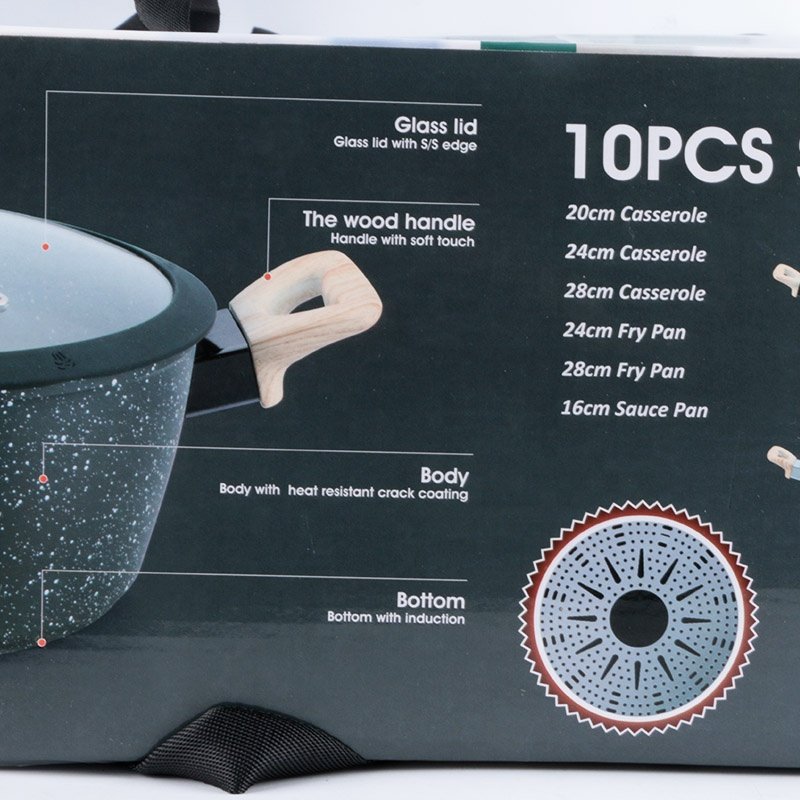 Factory Wholesale Kitchen Die Cast Aluminum Marble Coated Non Stick frying pan set and soup pot Cookware Sets