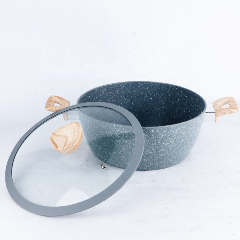 Factory Wholesale Kitchen Die Cast Aluminum Marble Coated Non Stick frying pan set and soup pot Cookware Sets