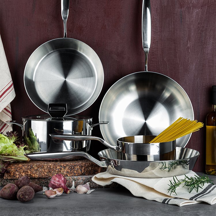 2022 Hot Selling 3ply Cookware Set With Glass Lid Healthy Stainless Steel Pan Set