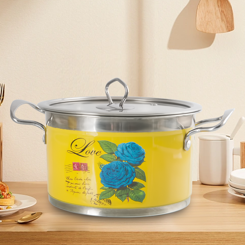 Factory direct Fashionable Applique Kitchen Cookware Set 18cm 20cm 22cm 24cm 26cm Stainless steel Stock Pot set of 10 Casseroles