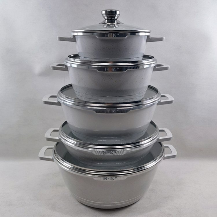 Kitchen Ware Non-stick Cookware Aluminium Granite Cooking Pot 10PCS Die Cast Aluminum Non Stick Casserole Set