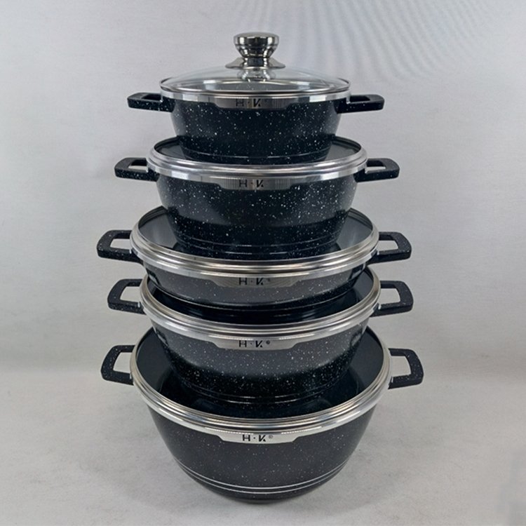 Kitchen Ware Non-stick Cookware Aluminium Granite Cooking Pot 10PCS Die Cast Aluminum Non Stick Casserole Set