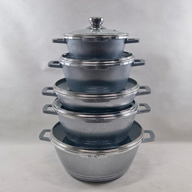 Kitchen Ware Non-stick Cookware Aluminium Granite Cooking Pot 10PCS Die Cast Aluminum Non Stick Casserole Set