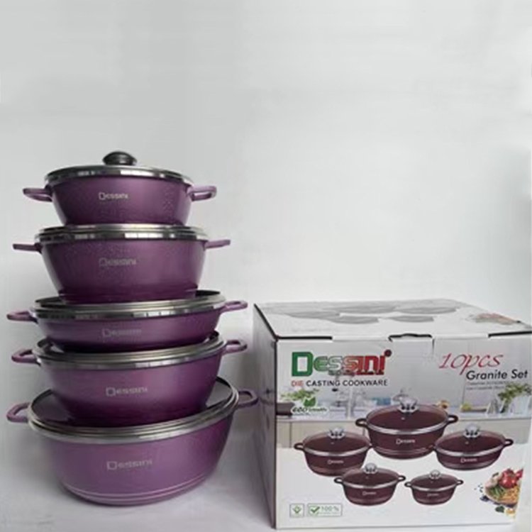 Kitchen Ware Non-stick Cookware Aluminium Granite Cooking Pot 10PCS Die Cast Aluminum Non Stick Casserole Set