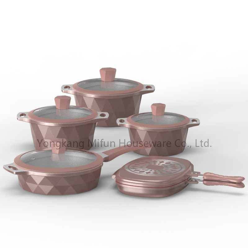 Die Cast Diamond Hot Selling Household Smooth Aluminum Pot Non Stick Granite Pan Pot Cookware Set