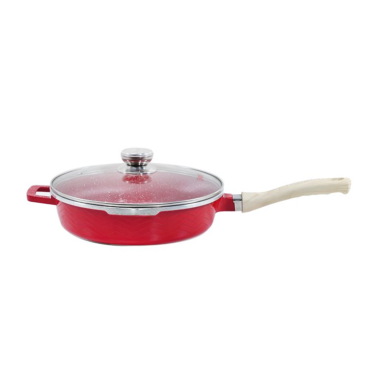 Popular 10pcs Marble Coated Metallic Paint Ajour Setting Die Casting Red Kitchen Cookware Sets With Lid