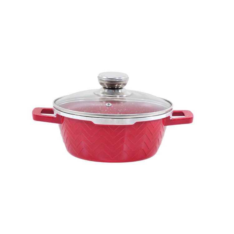 Popular 10pcs Marble Coated Metallic Paint Ajour Setting Die Casting Red Kitchen Cookware Sets With Lid