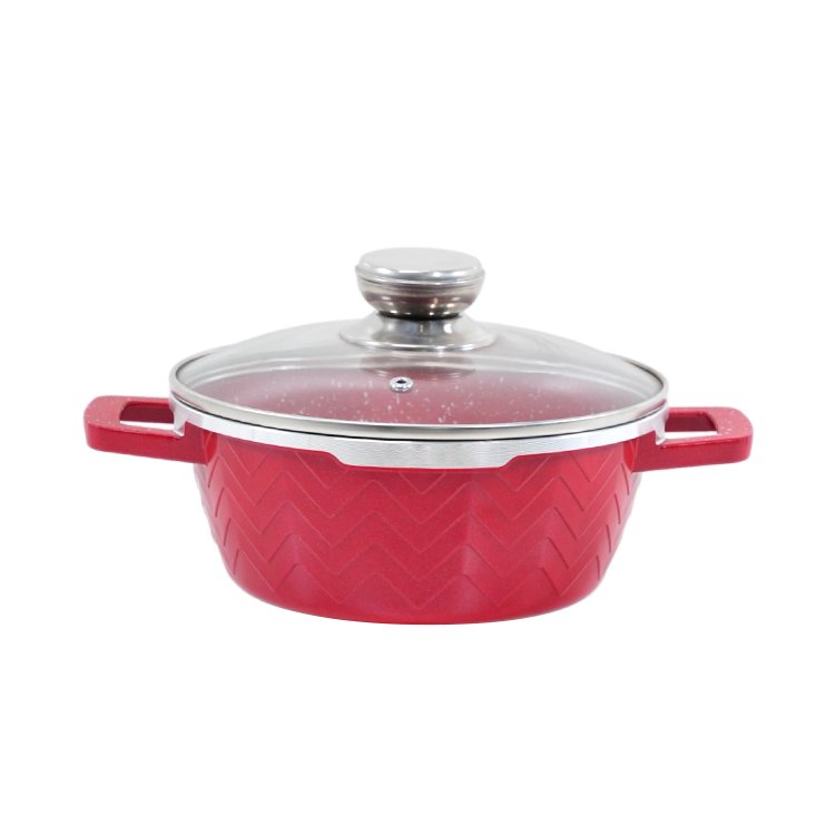 Popular 10pcs Marble Coated Metallic Paint Ajour Setting Die Casting Red Kitchen Cookware Sets With Lid