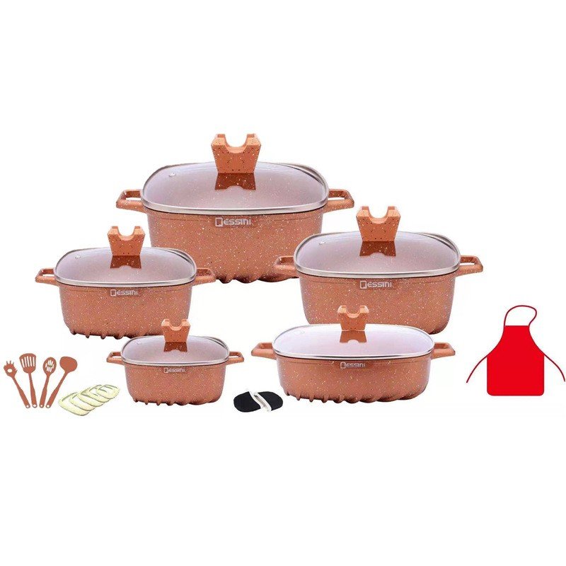 22 pcs Die Casting Aluminum Cookware Set/non-stick Dessini Cookware Sets With Square Shape