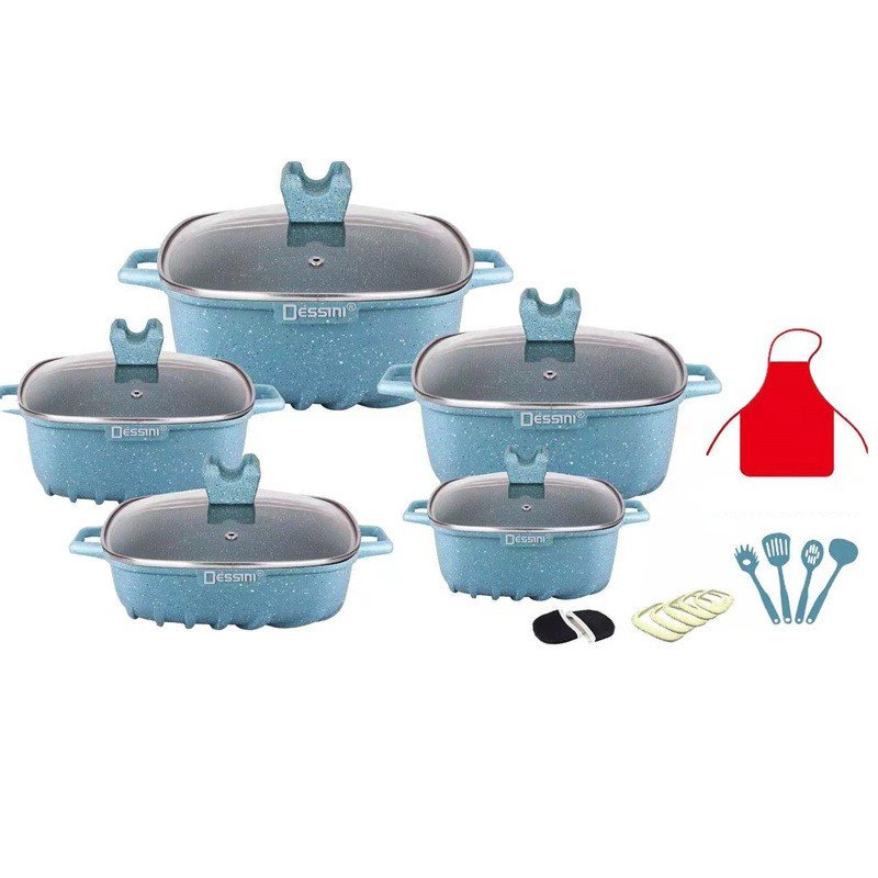 22 pcs Die Casting Aluminum Cookware Set/non-stick Dessini Cookware Sets With Square Shape