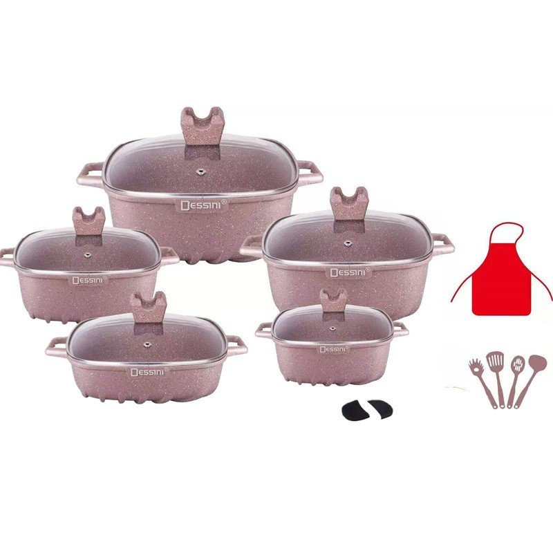 22 pcs Die Casting Aluminum Cookware Set/non-stick Dessini Cookware Sets With Square Shape