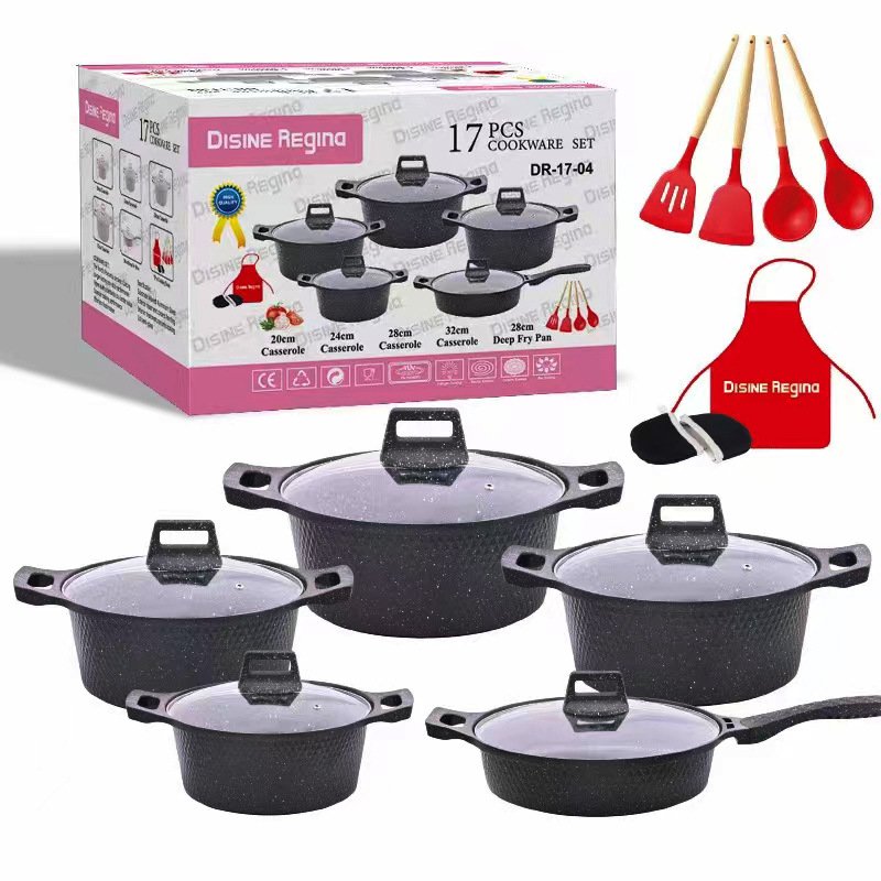 Stocked 17 pieces Detachable Handle Cookware Set New Arrival Home Use Aluminium Alloy Pot Set