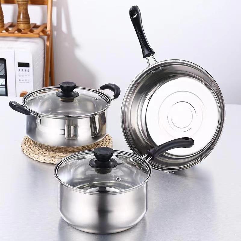 3-piece Stainless Steel Cooking Pots And Pans Kitchen Gadgets Cookware Set With Bakelite Handle