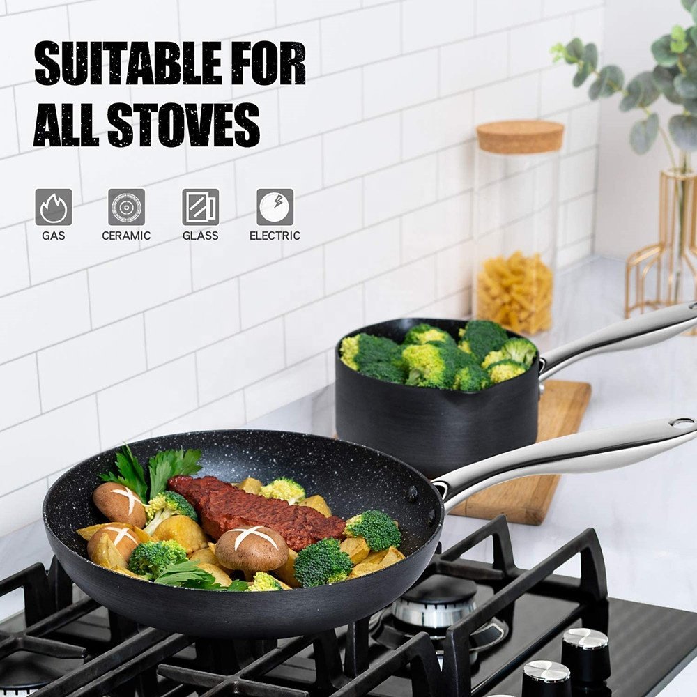 Pots and Pans Set 10 Piece, Nonstick Hard Anodized Cookware Sets with Stone Interior, Stone Cookware Set with Straining Lid