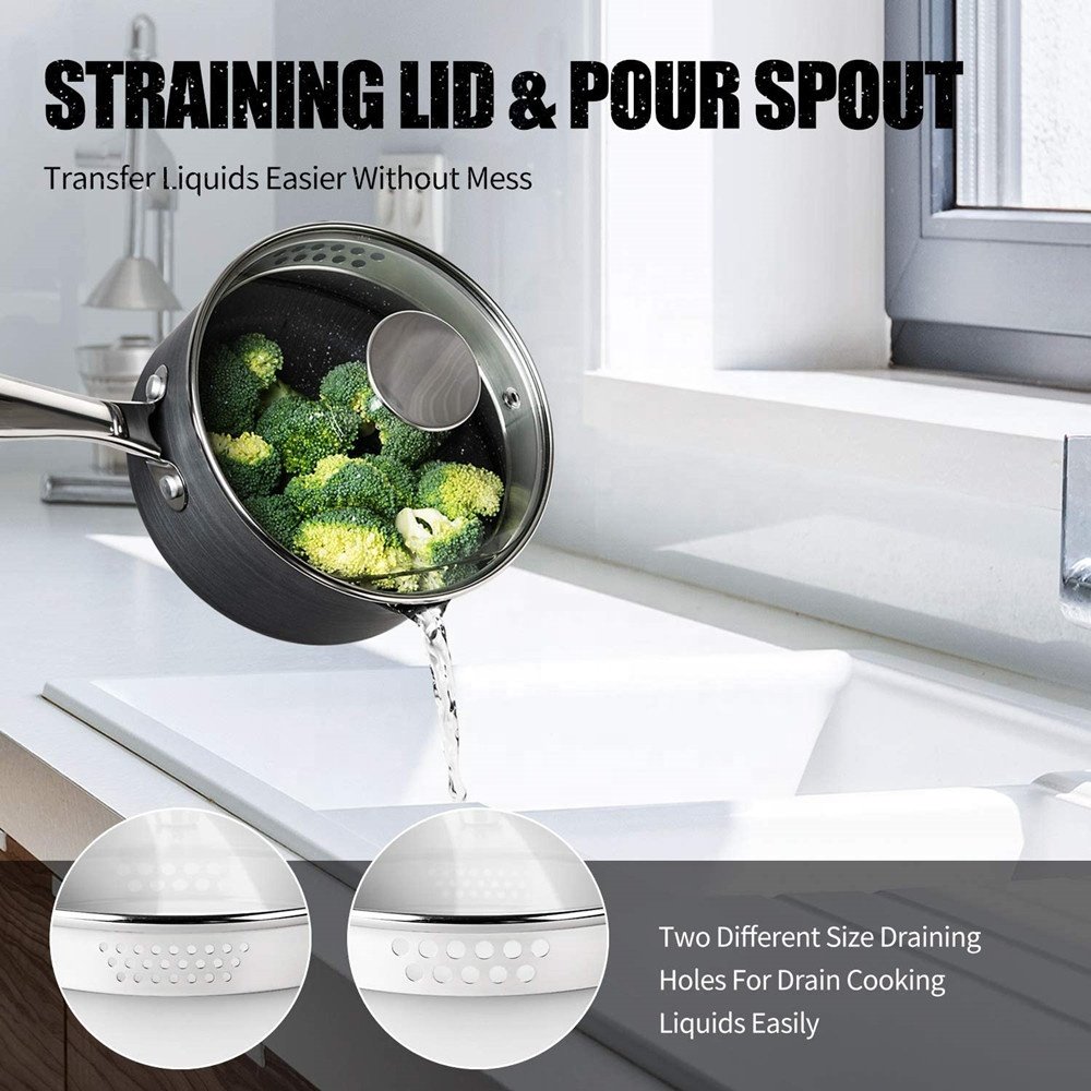 Pots and Pans Set 10 Piece, Nonstick Hard Anodized Cookware Sets with Stone Interior, Stone Cookware Set with Straining Lid